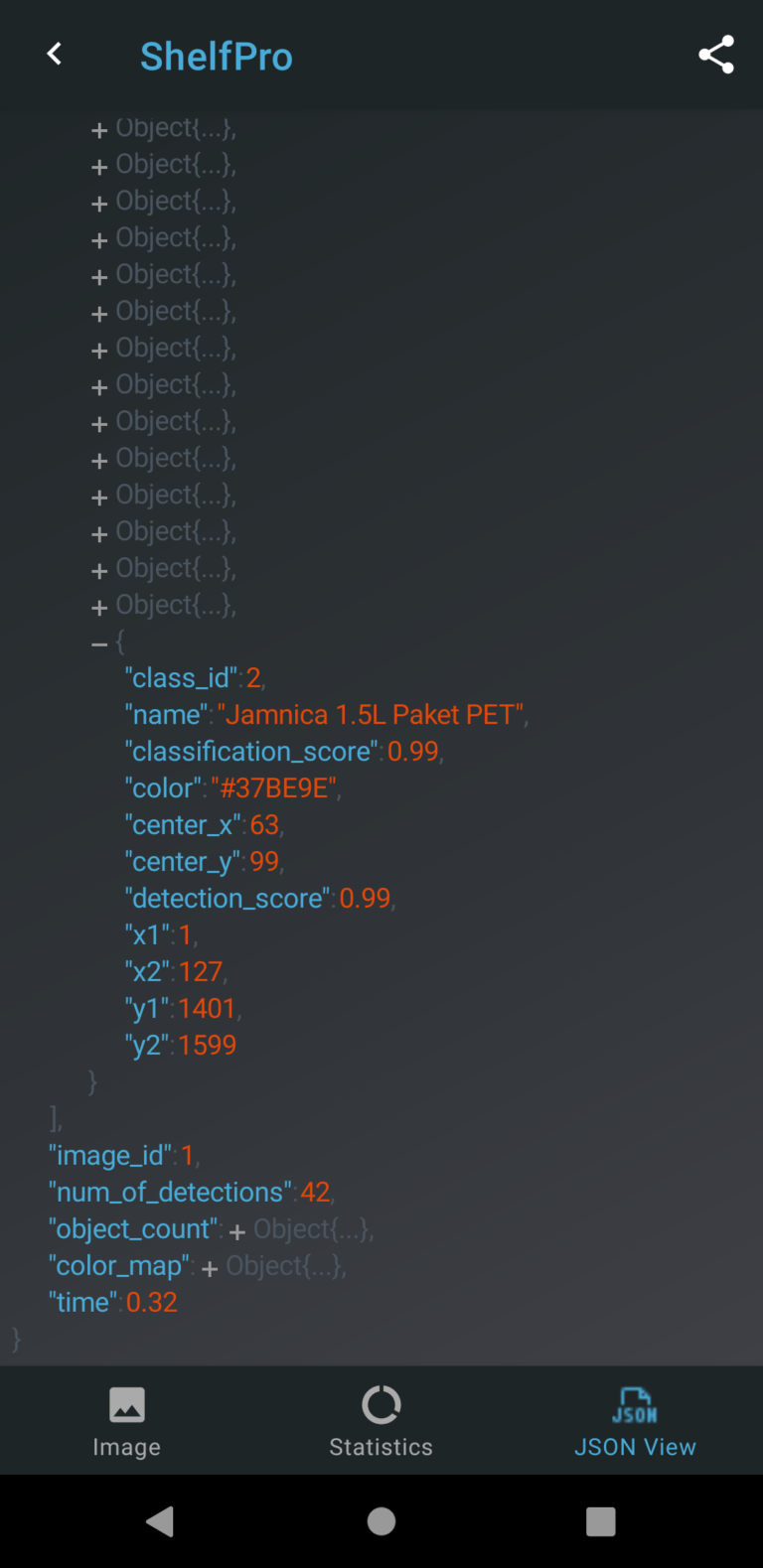 Product Recognition Data Json Response